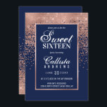Convites Rosa Dourado Glitter Confetti Foto Sweet 16<br><div class="desc">Este convite formal para fotos do Sweet 16 é inspirado pela paleta de cores moderna e moderna, infundida com estrutura de design chic e glamourosa. É elegante e bonito impressão exibe um confete de gradiente ombre brilhante cintilante de ouro brilhante rosa com uma borda rosa dourada para enquadrar o texto,...</div>