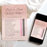 Convites Rosa dourado glitter cor-de-rosa adivinhação Brida<br><div class="desc">Adivinha quem fez o quê,  noiva ou noivo? Jogo de noiva com rosa de ouro brilhante ombre no pasto cor-de-rosa</div>