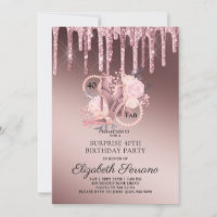 Rosa Dourado Glitter Drips 40th Surprise Birthday