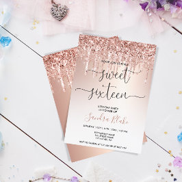Convites Rosa Dourado Glitter Drips Girly Modern Sweet 16