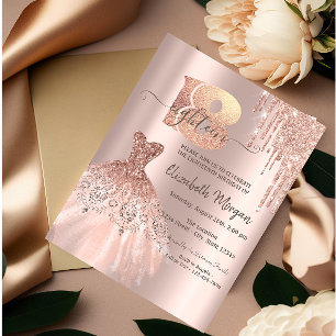Convites Rosa Dourado Glitter Drivers Dress 18ª Festa de a
