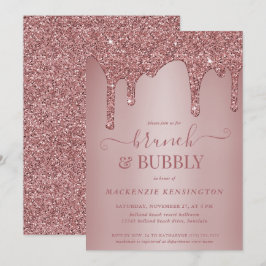 Convites Rosa Dourado Glitter Drives Brunch Chá Borracha