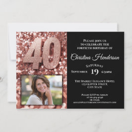 Convites Rosa Dourado Glitter Glitter Photo aniversário de 