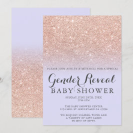 Convites Rosa dourado glitter lavanda gênero revelador bebê