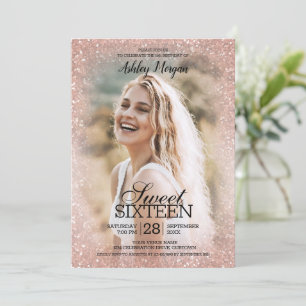 Convites Rosa Dourado Glitter Photo Template Sweet 16 Party