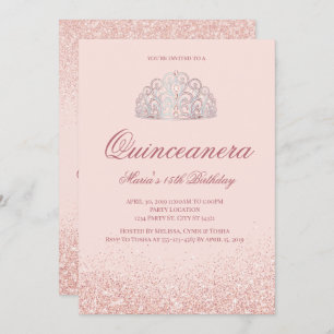 Convites Rosa Dourado Glitter Quinceanera