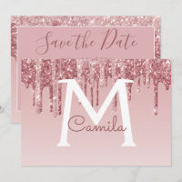 Rosa Dourado Glitter Quinceanera Salve a Data