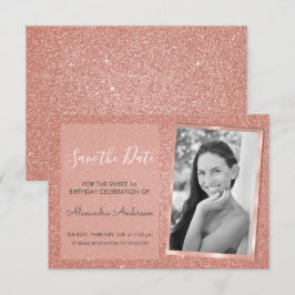 Convites Rosa Dourado Glitter Sweet 16 Salve a data