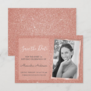 Convites Rosa Dourado Glitter Sweet 16 Salve a data