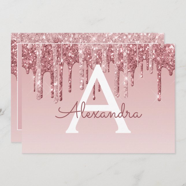 Convites Rosa Dourado Glitter Sweet 16 Salve a data (Frente/Verso)