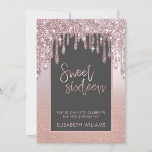 Convites Rosa dourado glittery dris ombre borboleta invitat