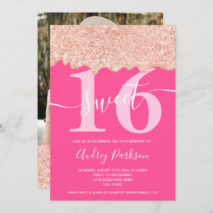 Convites Rosa dourado goteja foto nu rosa doce 16