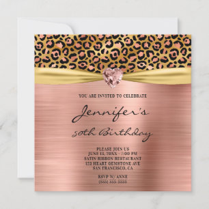 Convites Rosa Dourado Leopardo Folha Gema Coração 50º Anive
