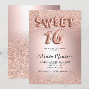 Convites Rosa dourado - letras ombre metálicas doces 16