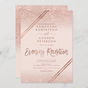 Convites Rosa dourado listras de brilho blush casamento ros