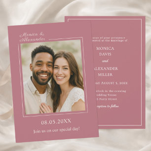 Convites Rosa dourado marfim foto simples luxuoso casamento