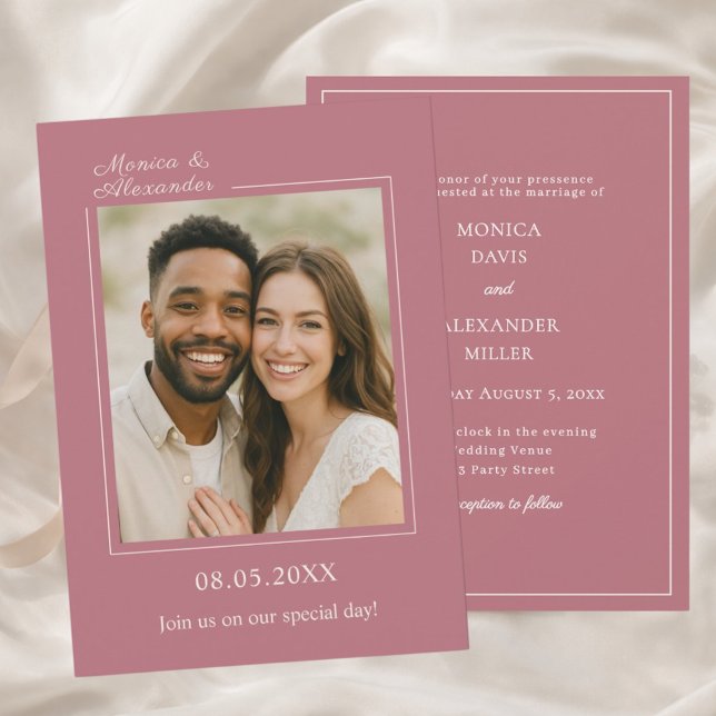 Convites Rosa dourado marfim foto simples luxuoso casamento (Criador carregado)