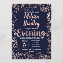 Convites Rosa Dourado Marinho Floral Blue Brush Script Noit