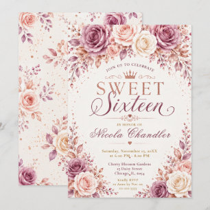 Convites Rosa Dourado Mauve Sweet Sixteen