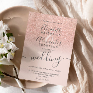 Convites Rosa dourado - mbre blush script chic