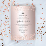 Convites Rosa dourado mito confete hebreti bat Mitzvah<br><div class="desc">Elegante folha metálica brilhante rosa de ouro e estrela de confete de David com o nome hebraico Bat Mitzvah e o confete de brilho de ouro rosa. Um convite simples e chique.</div>