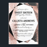Convites Rosa Dourado moderno branco branco geométrico doce<br><div class="desc">Este convite de aniversário moderno, luxo e elegante e doce dezesseis é perfeito para a jovem adolescente da moda e na moda. Ele retrata uma folha de rosa dourada falsa impressa metálica, preta, cinza de carvão e design de pintura e geometria branca. É contemporâneo, chique e único! ***NOTA DE DESIGN...</div>