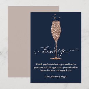 Convites Rosa Dourado Naval Champagne Espumante Obrigada No