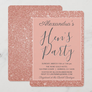 Convites Rosa Dourado partido Glitter Hen