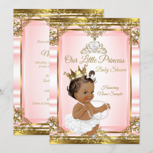 Convites Rosa Dourado Pérola Branca Princesa Chá de Bebê Es