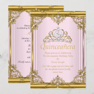 Convites Rosa Dourado Pérola Branca Princesa Quinceanera Ru