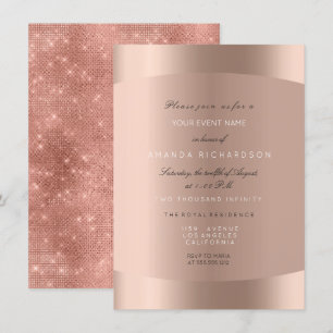 Convites Rosa Dourado Preto Branco Glitter Mínimo Brilhante