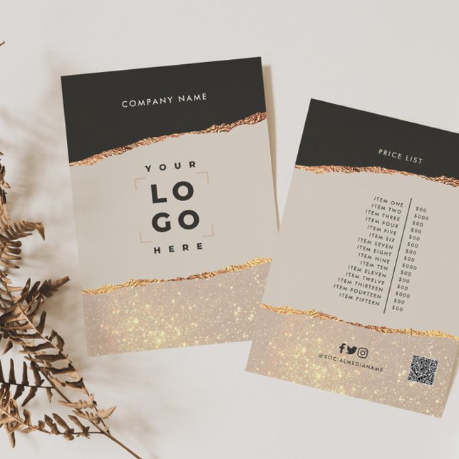 Convites Rosa dourado preto elegante preço de cinza moderno (Criador carregado)