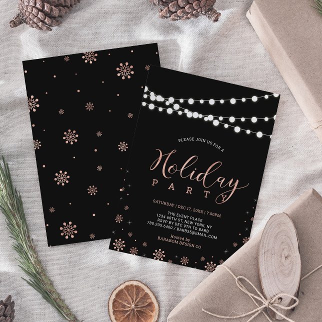 Convites Rosa Dourado & Preto | Festa Moderno Chic de Natal (Criador carregado)