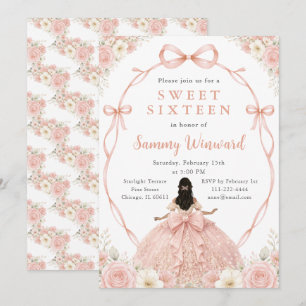 Convites Rosa Dourado Princesa Negra Sweet Sixteen