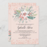 Convites Rosa dourado-relva floral hebraico Bat Mitzvah<br><div class="desc">Elegante buquê floral cor-de-rosa e verde-claro com uma estrela branca editável de David com o nome hebraico Bat Mitzvah e um confete brilhante de ouro rosa. Um convite simples e chique.</div>