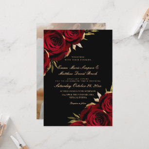 Convites Rosa Dourado Romântico & Casamento Floral Preto