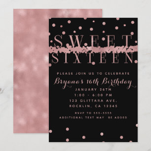 Convites Rosa Dourado Rosa e Preto Festa Moderno Glam Sweet