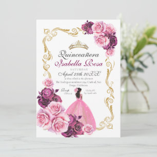 Convites Rosa Dourado Rosa Floral Quinceanera XV Anos