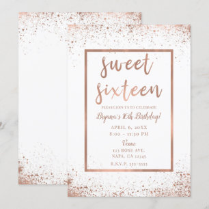 Convites Rosa Dourado Rosa Glam Moderno Chique Sweet 16
