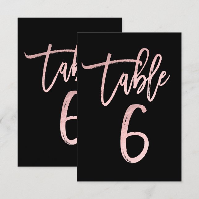 Convites Rosa Dourado Rosa Moderno Script Número da Mesa 6 (Frente/Verso)