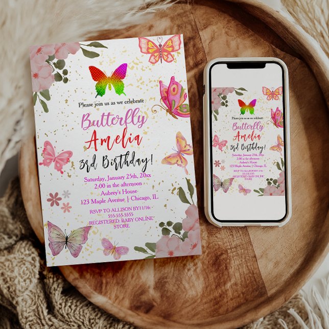 Convites Rosa dourado roxo menina elegante de aniversário b (Criador carregado)