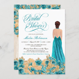 Convites Rosa Dourado Rústico de Teal e Chá de panela Elega