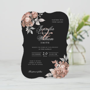 Convites Rosa Dourado Rústico Floral Preto Casamento Roteir
