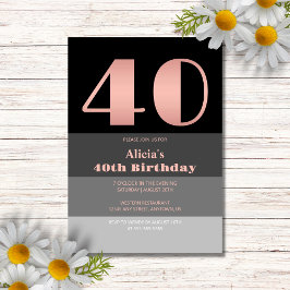 Convites Rosa Dourado Script Black Cinzas Stripes aniversár