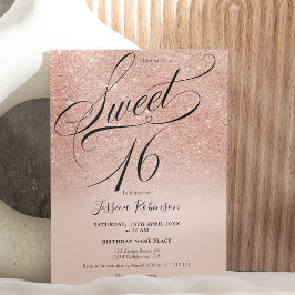 Convites Rosa dourado - script chic ombre rosa Sweet 16