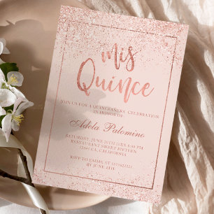 Convites Rosa dourado script de frame blush Quinceañera