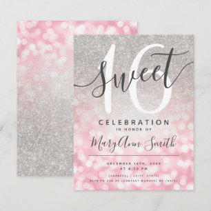 Convites Rosa Dourado Silver Glitter Glam Luzes 16º Anivers