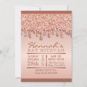 Convites Rosa Dourado Sparkle Drive Bat Mitzvah Convidar