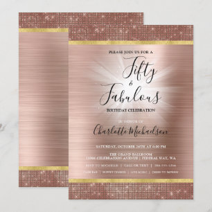Convites Rosa Dourado Sparkle Glam Cinquenta e Fabuloso Ani