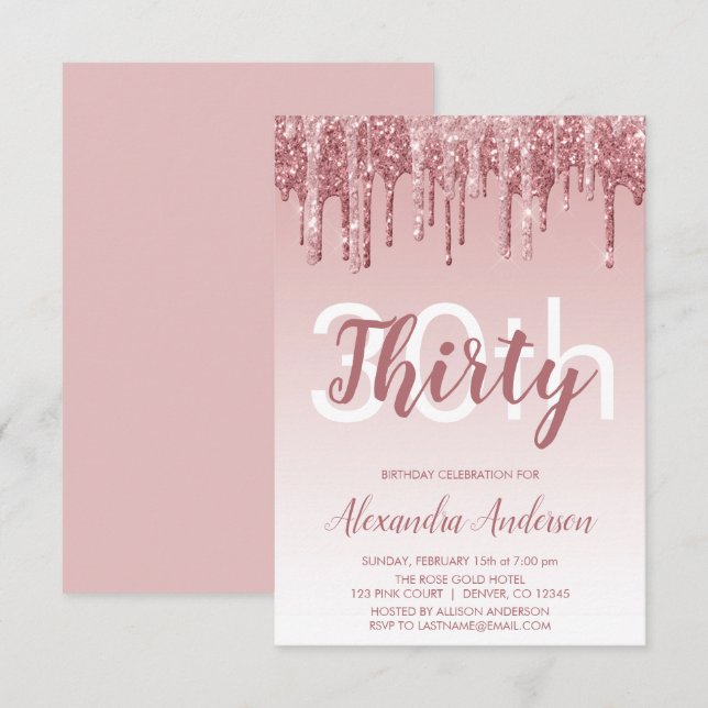 Convites Rosa Dourado Sparkle Glitter Party (Frente/Verso)